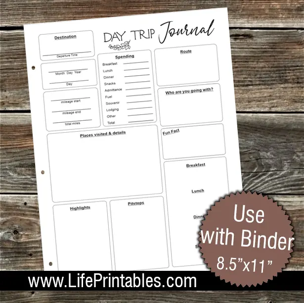 Day Trip Journal page 8.5x11 - FREEBIE!
