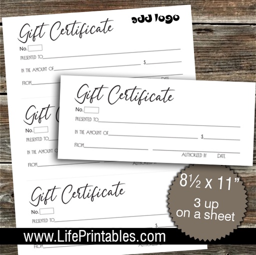 Gift Certificate template and tracker (item 171)