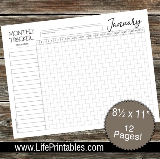 Monthly Habit Tracker 12 pages (item 226)