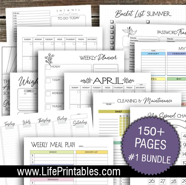 #1 BUNDLE of Printable Templates - over 150 pages! PLUS BONUS GIFT (Reduce Stress - Create Success - Achieve Goals)