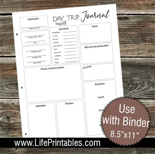 Day Trip Journal page 8.5x11 - FREEBIE!