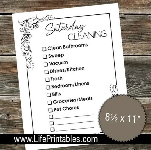 Saturday Cleaning Printable Checklist